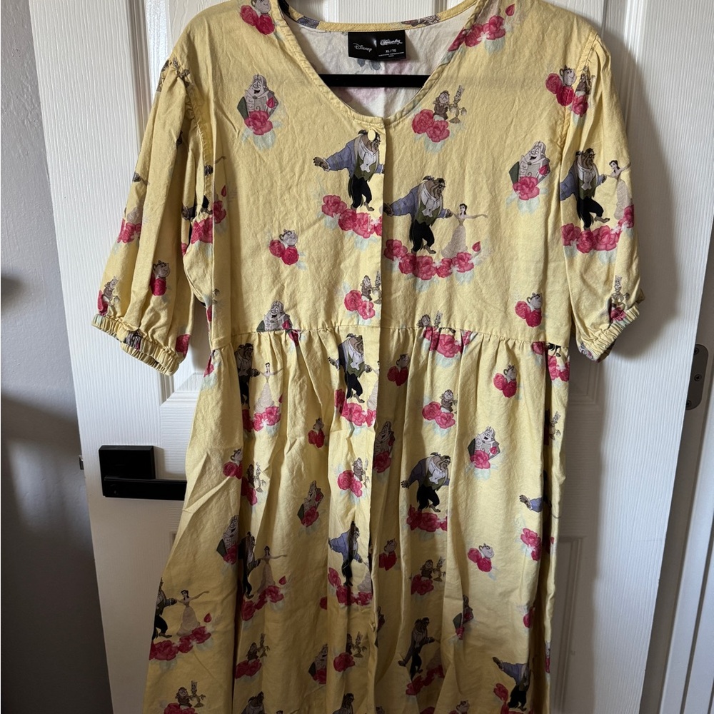 Beauty and the Beast Yellow Smocked Mini Sundress with Puff Sleeves